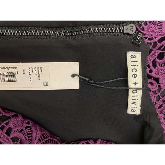 Alice + Olivia Plum Purple Lace V-Neck Sleeveless Sheath Dress 0 New With Tags - Picture 11 of 14